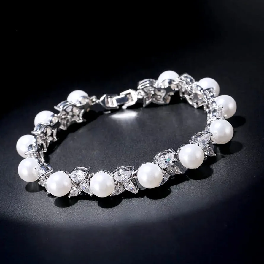 "Delaney" - Pearl and Cubic Zirconia Bridal Bracelet