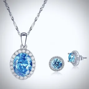 "Lydia" - Aquamarine Cubic Zirconia Necklace and Earrings Set