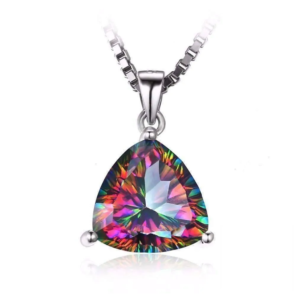 Rainbow Fire Genuine Mystic Topaz Trillion Cut 4CT IOBI Precious Gems Pendant Necklace for Women