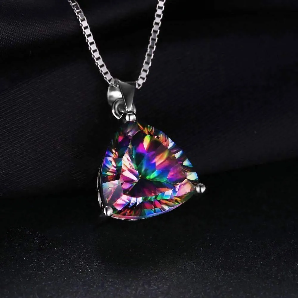 Rainbow Fire Genuine Mystic Topaz Trillion Cut 4CT IOBI Precious Gems Pendant Necklace for Women