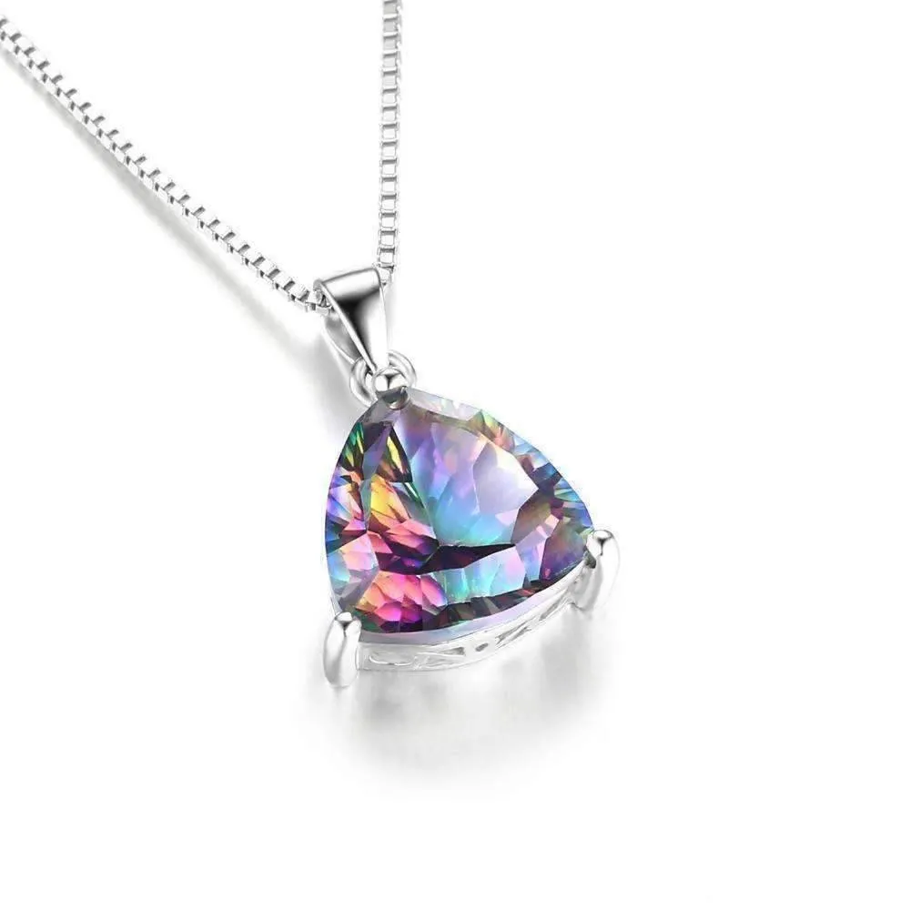 Rainbow Fire Genuine Mystic Topaz Trillion Cut 4CT IOBI Precious Gems Pendant Necklace for Women