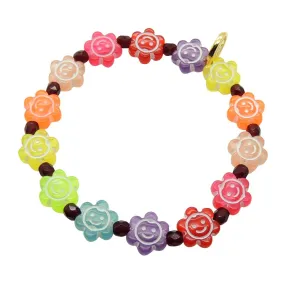 Rainbow Smiley Flower Charm Faceted Glass Bead Bracelet