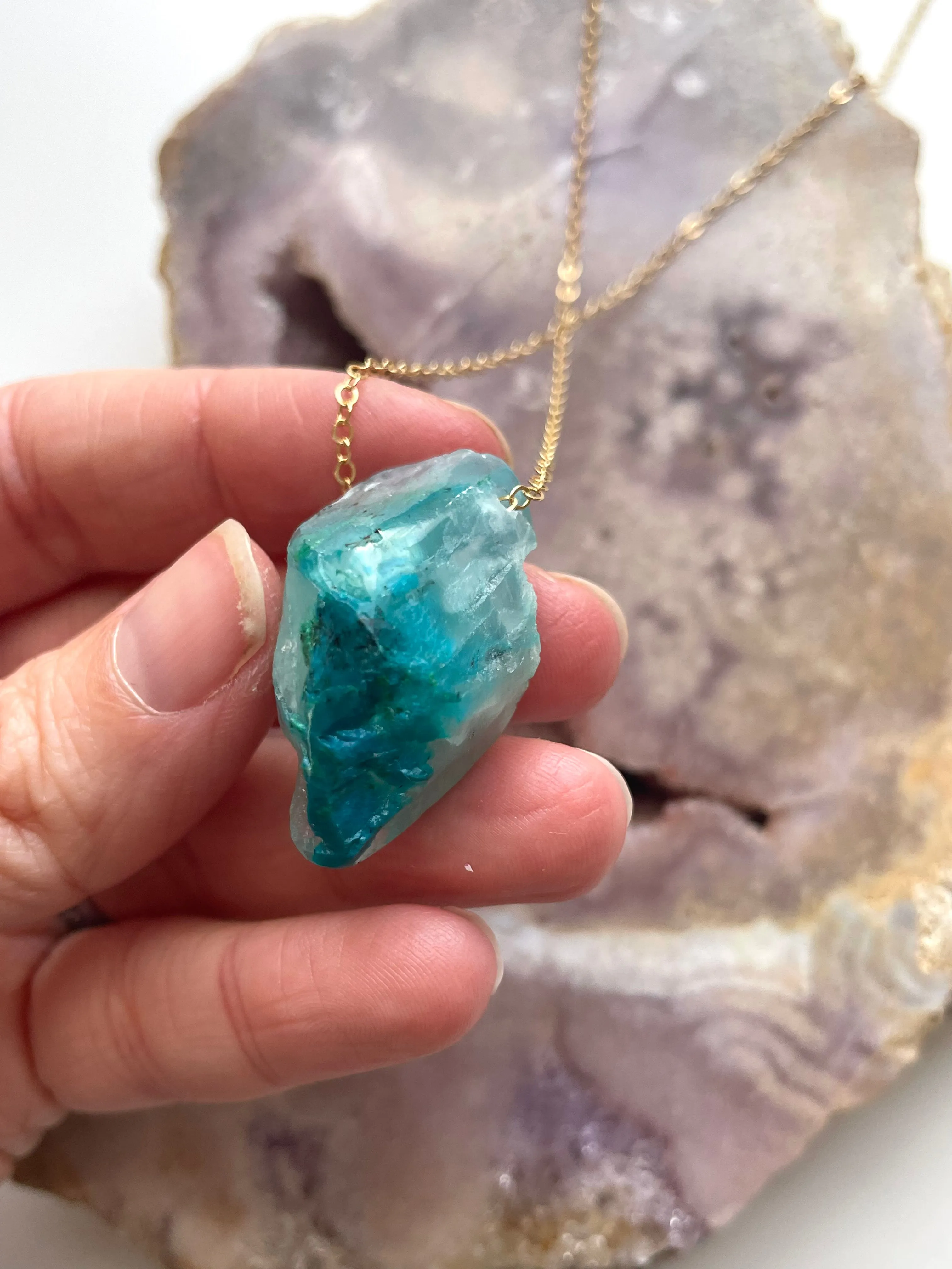 Raw Chrysocolla Pendant Necklace