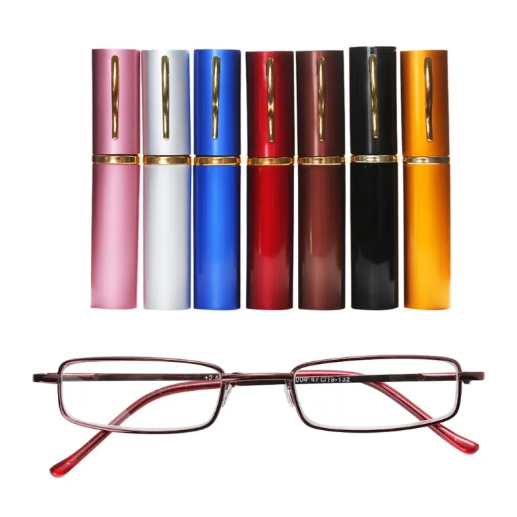 Reading Glasses Metal Spring Foot Portable Presbyopic Glasses with Tube Case  2.50D(Brown)