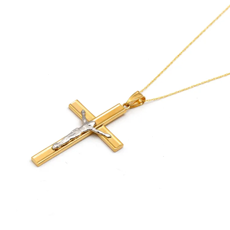 Real Gold 2 Color Jesus Flat Big Cross Necklace 1235 CWP 1922