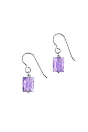 Rectangular Amethyst Gemstone Dainty Earrings