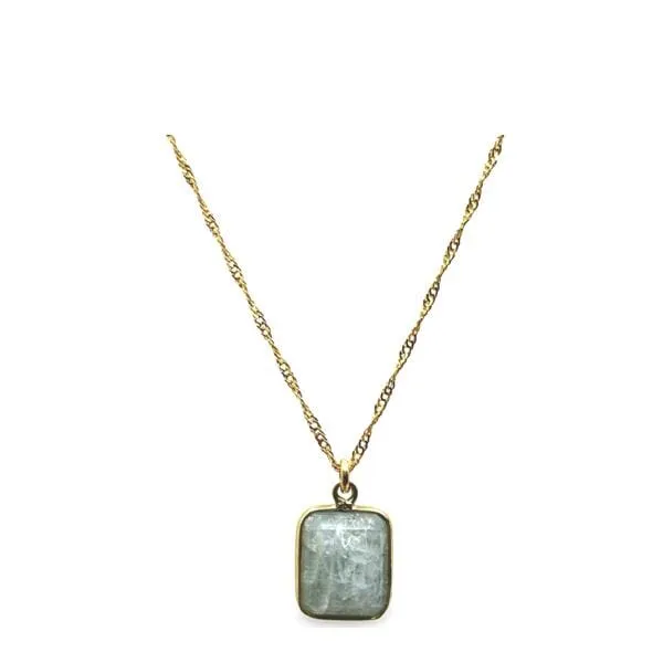 Rectangular Semi Precious Stone Necklace: Aquamarine (NCP7080AQ)