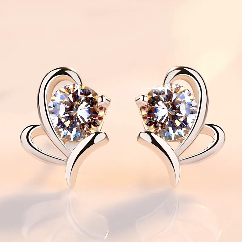 Retro Butterfly with Zircon Silver Studs Earrings for Women