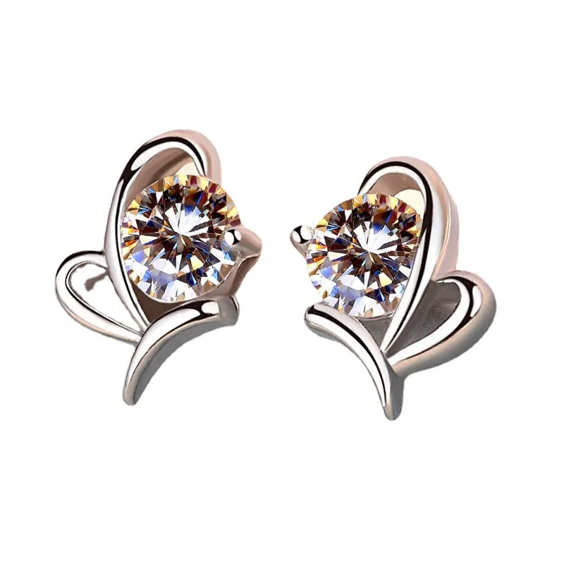 Retro Butterfly with Zircon Silver Studs Earrings for Women