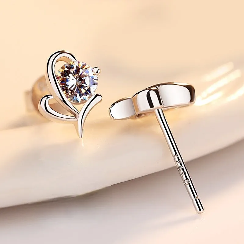 Retro Butterfly with Zircon Silver Studs Earrings for Women