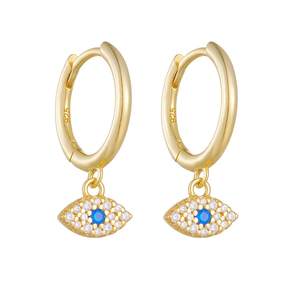 Retro Devil's Eye Blue Zircon Sterling Silver Hoop Earrings