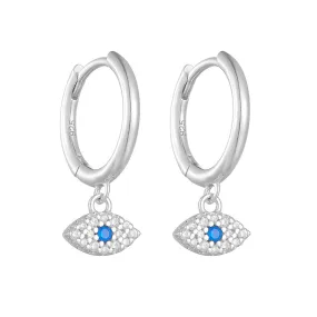 Retro Devil's Eye Blue Zircon Sterling Silver Hoop Earrings