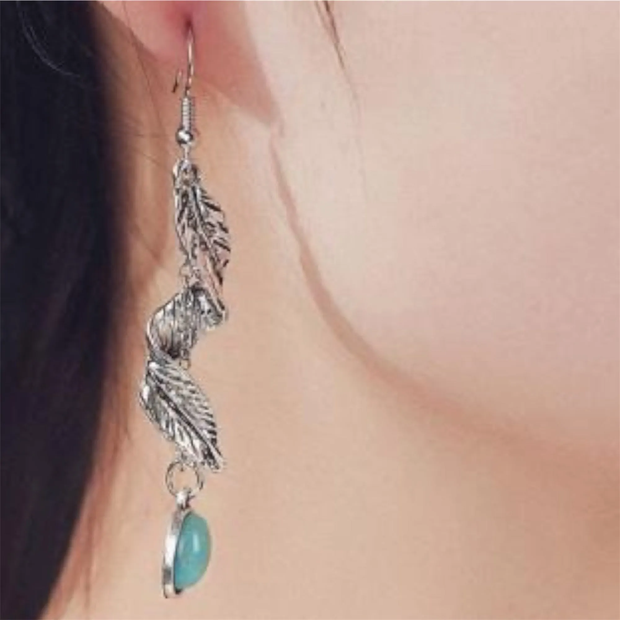 Retro Inspired Faux Turquoise Drop Dangle Earrings