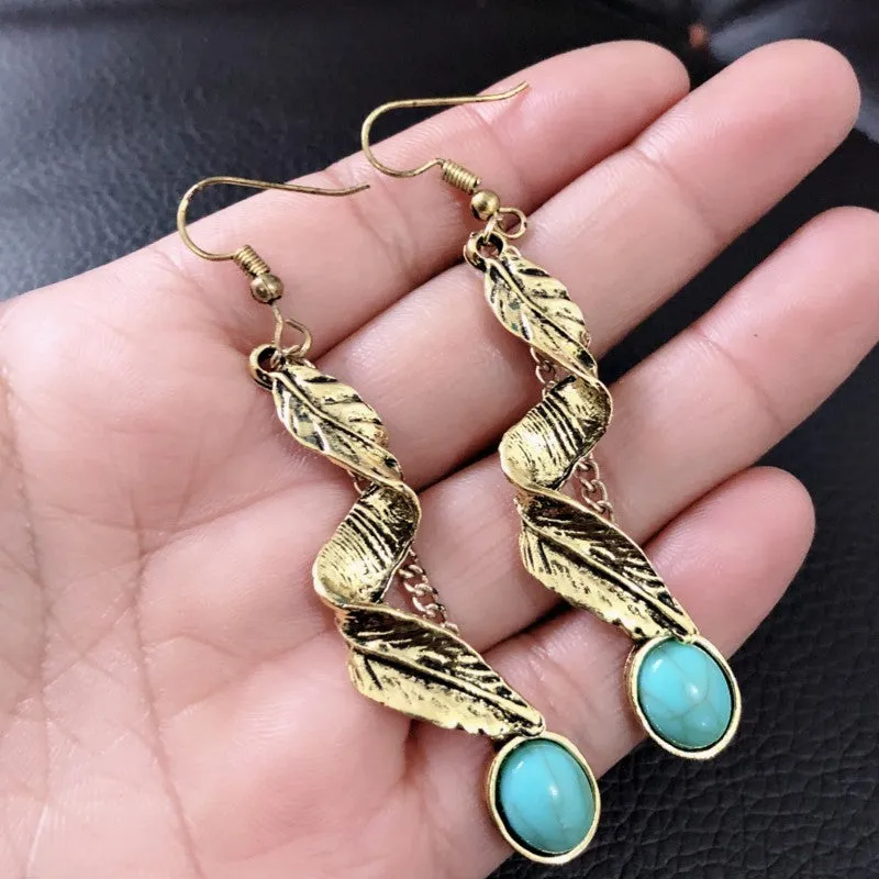 Retro Inspired Faux Turquoise Drop Dangle Earrings