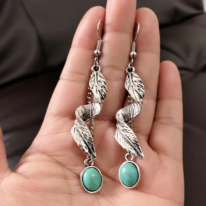 Retro Inspired Faux Turquoise Drop Dangle Earrings