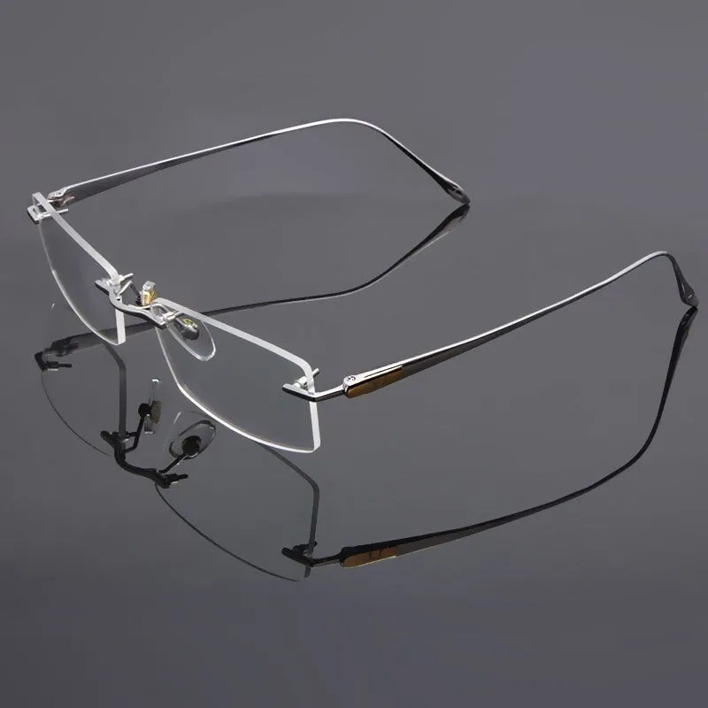 Reven Jate Unisex Rimless Square Titanium Eyeglasses 8047