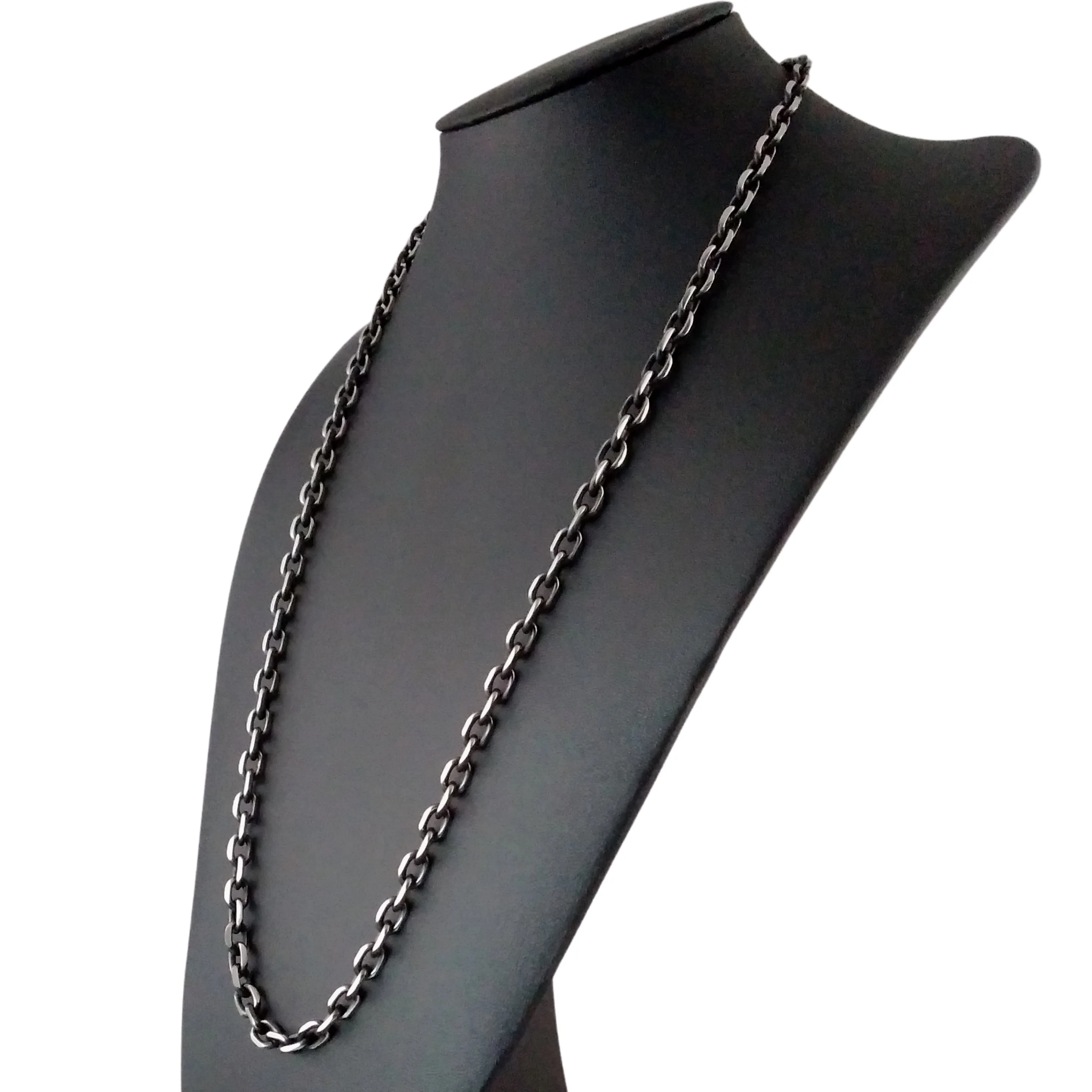 Rolo Chain Necklace Silver & Gunmetal Black Oval