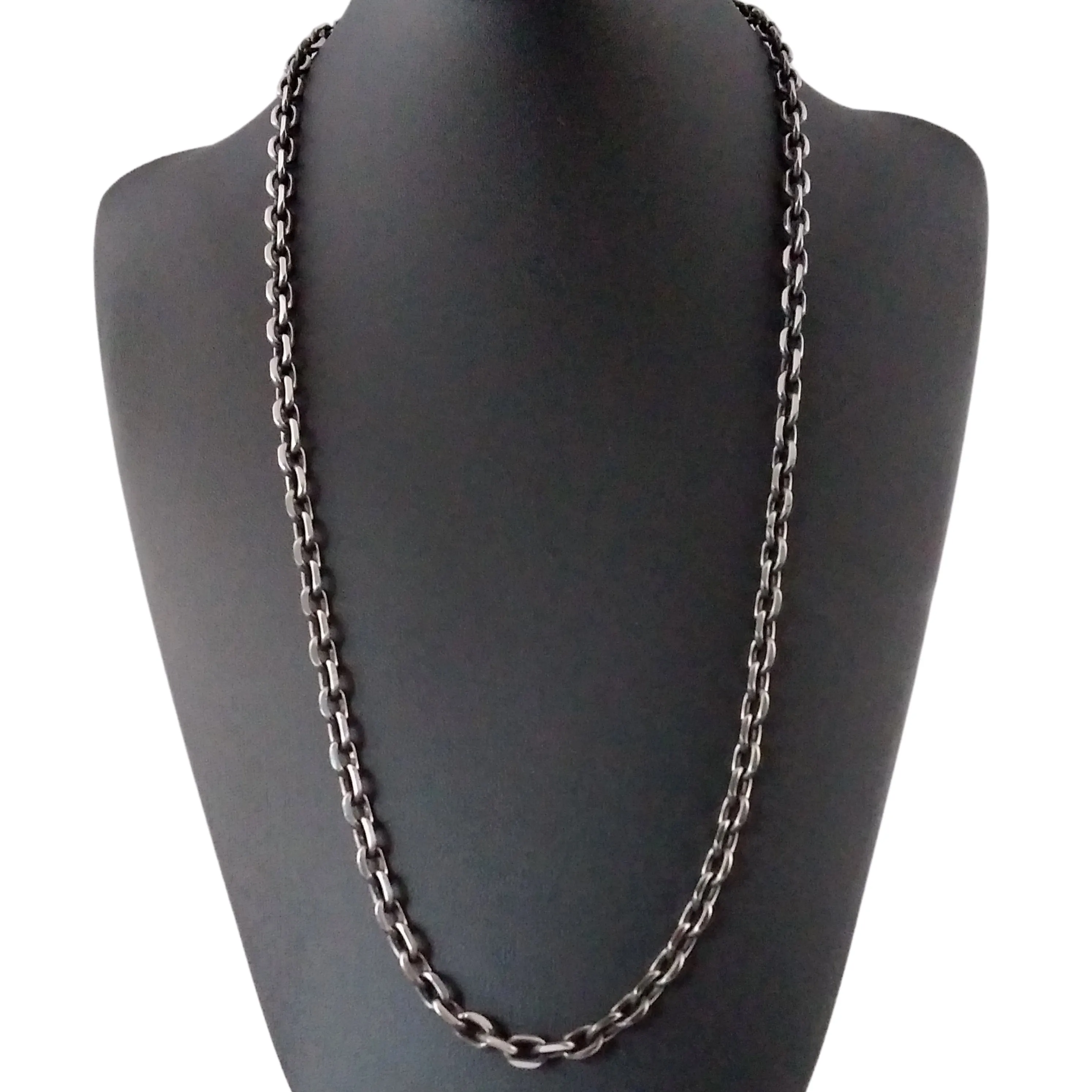 Rolo Chain Necklace Silver & Gunmetal Black Oval