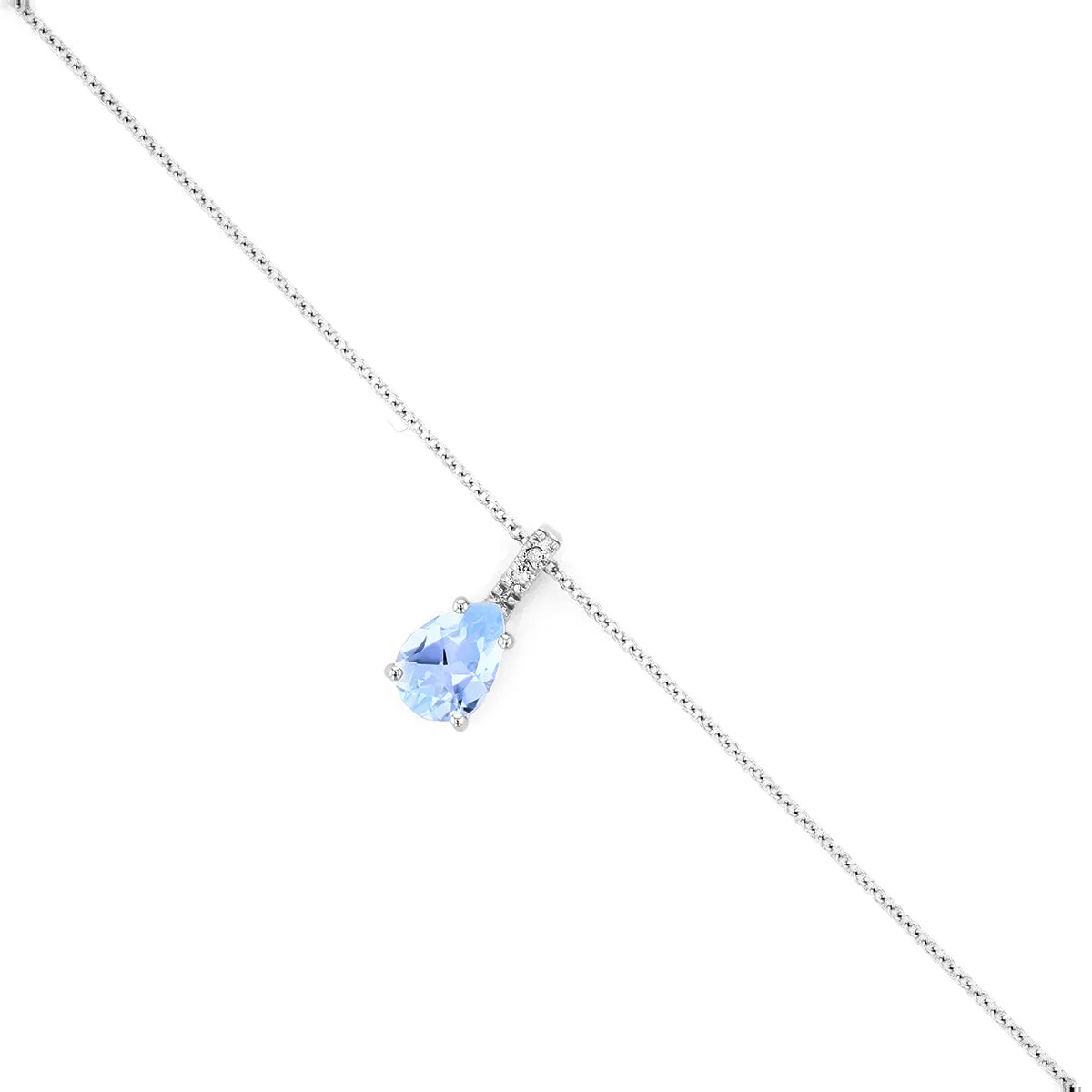 Rosa Mer 0.58ct Pear Cut Aquamarine and Diamond Necklace 16" - 18"| 9K White Gold