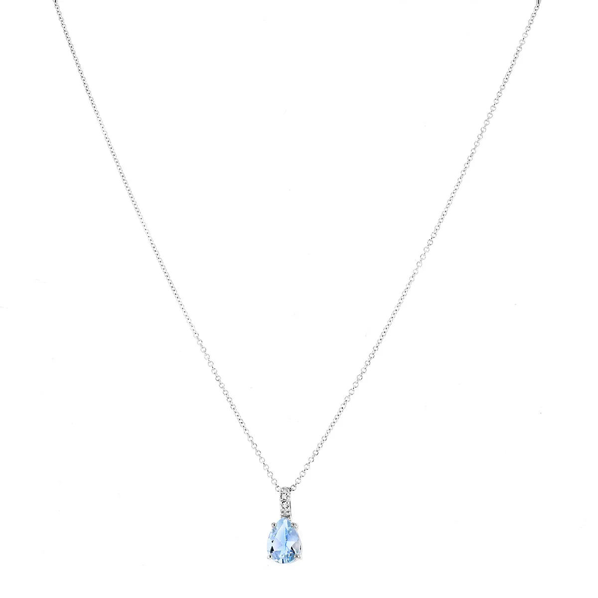 Rosa Mer 0.58ct Pear Cut Aquamarine and Diamond Necklace 16" - 18"| 9K White Gold