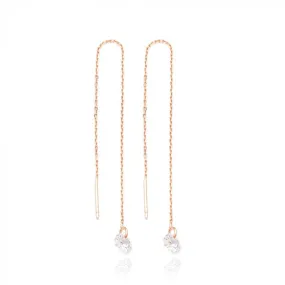 Rose Gold Zircon Thread Earrings - Sterling Silver