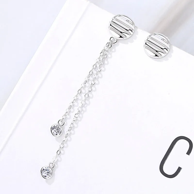 Round Asymmetric Silver Drop Earrings for Women