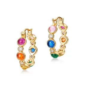 Round Shape Colourful Zircon Silver Hoop Earrings