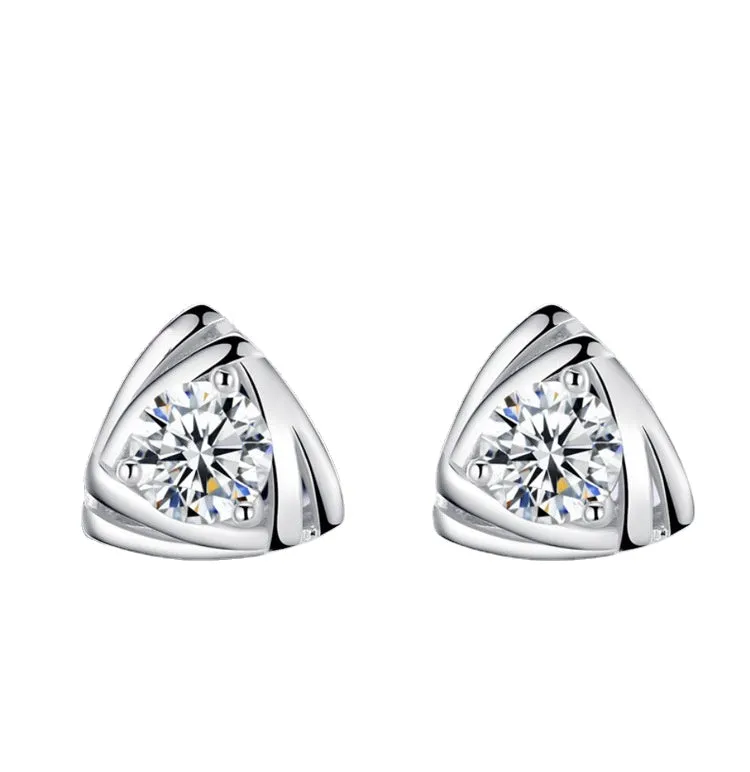 Round Zircon Triangle Silver Studs Earrings for Women