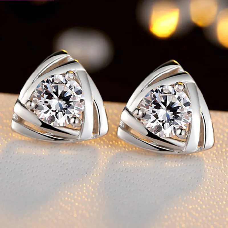 Round Zircon Triangle Silver Studs Earrings for Women