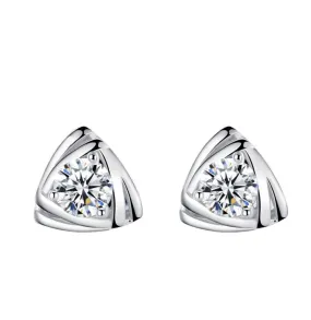 Round Zircon Triangle Silver Studs Earrings for Women