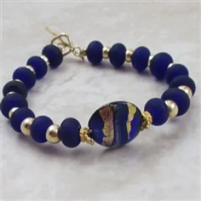 Royal Blue and Gold Handmade Artisan Bead Bracelet