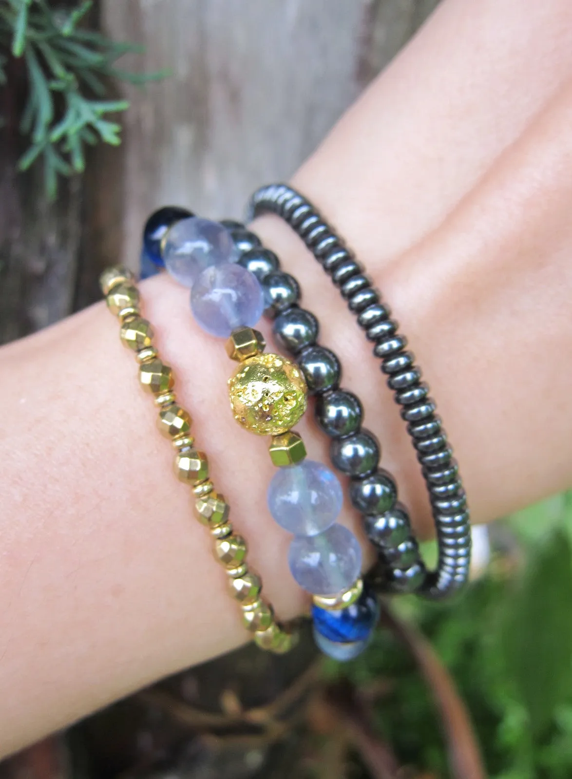 SALE - 27 Bead Mala Bracelet in Blue Tiger Eye and Fluorite