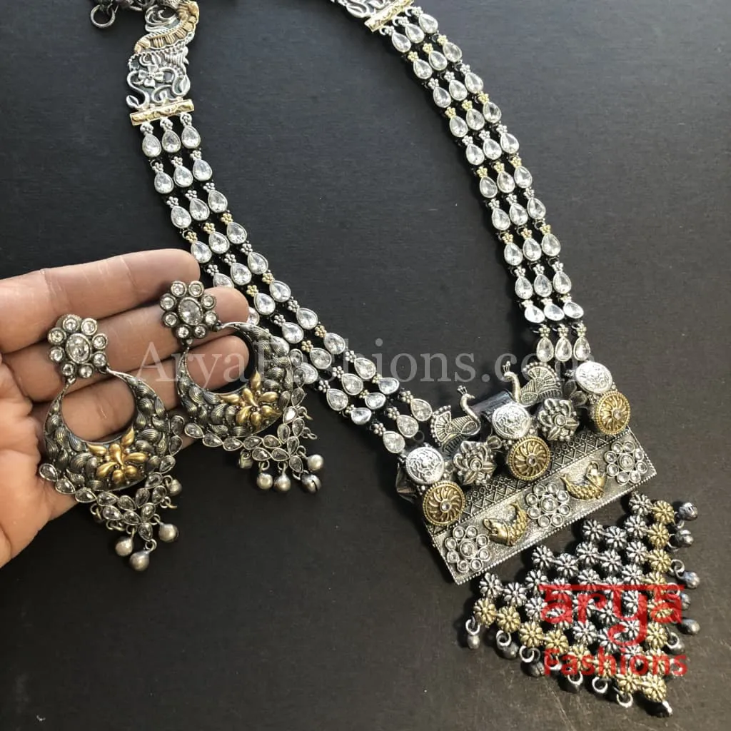 Shaia Silver Oxidized Tribal Necklace with colored Cultured Stones