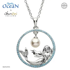 Shanore Mermaid Pearl Pendant With Aquamarine Swarovski Crystals