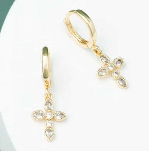 Shimmering Cross Huggie Earrings in Gold - Purchase with a Purpose