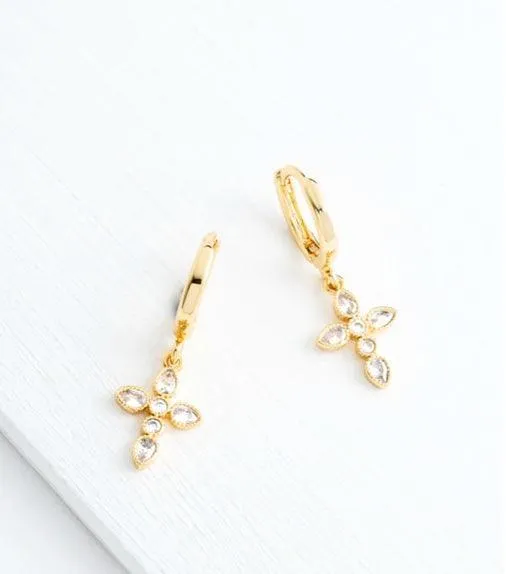 Shimmering Cross Huggie Earrings in Gold - Purchase with a Purpose