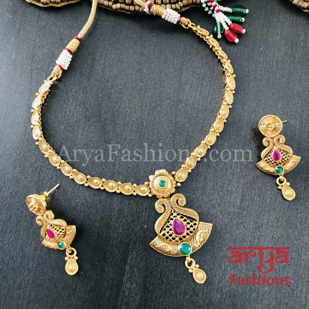 Shree Gold Necklace with Meenakari