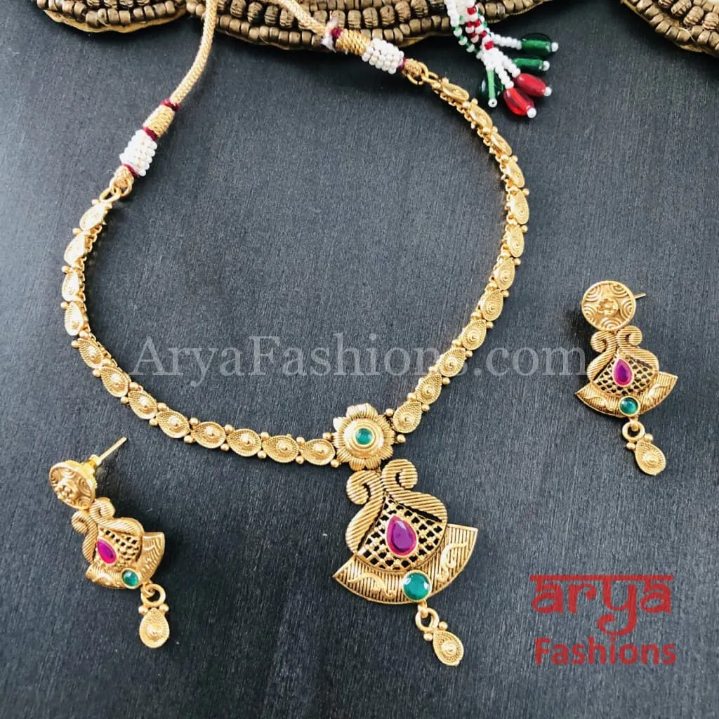 Shree Gold Necklace with Meenakari