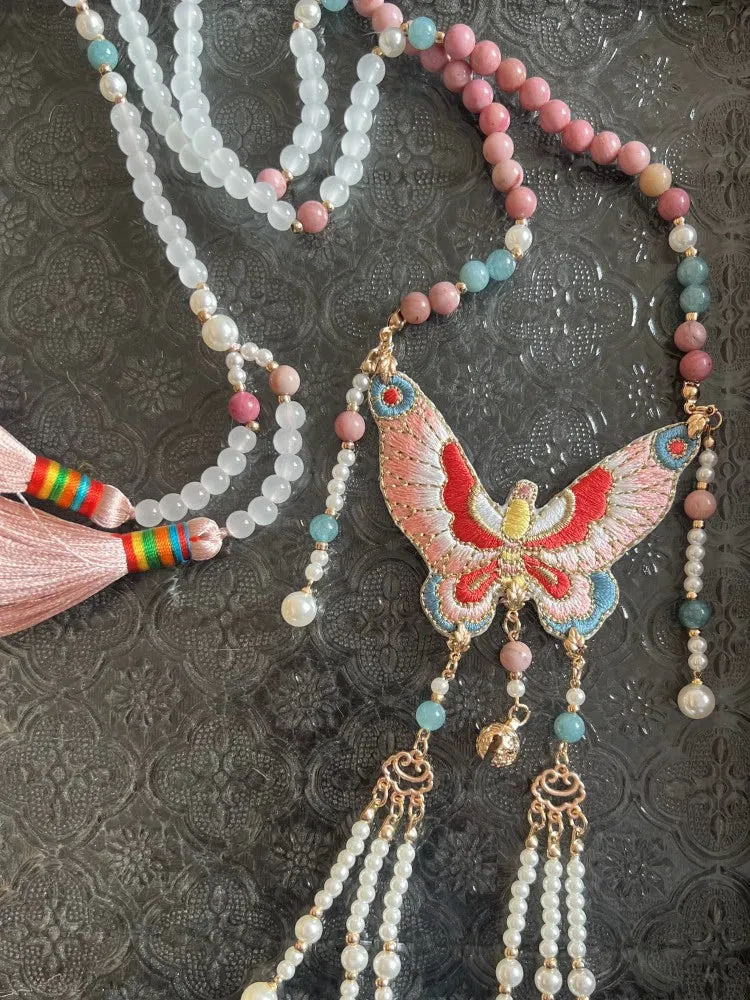 Silent Rose 蔷薇不语 Ming Dynasty Embroidered Butterfly Pearl Back Cloud Necklace