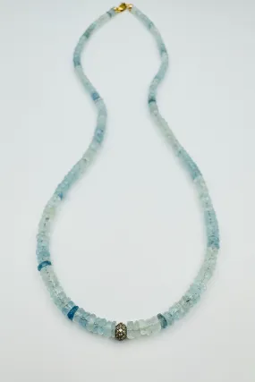 SMALL AQUAMARINE NECKLACE WITH MINI DIAMOND DONUT BEAD