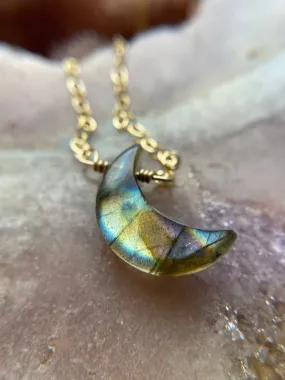 Smooth Labradorite Moon Crystal Necklace