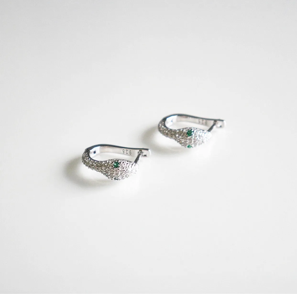 Snake Earrings  Pave Diamond CZ .925 Sterling Silver Huggie Hoop Earrings