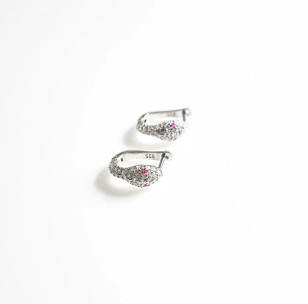 Snake Earrings  Pave Diamond CZ .925 Sterling Silver Huggie Hoop Earrings