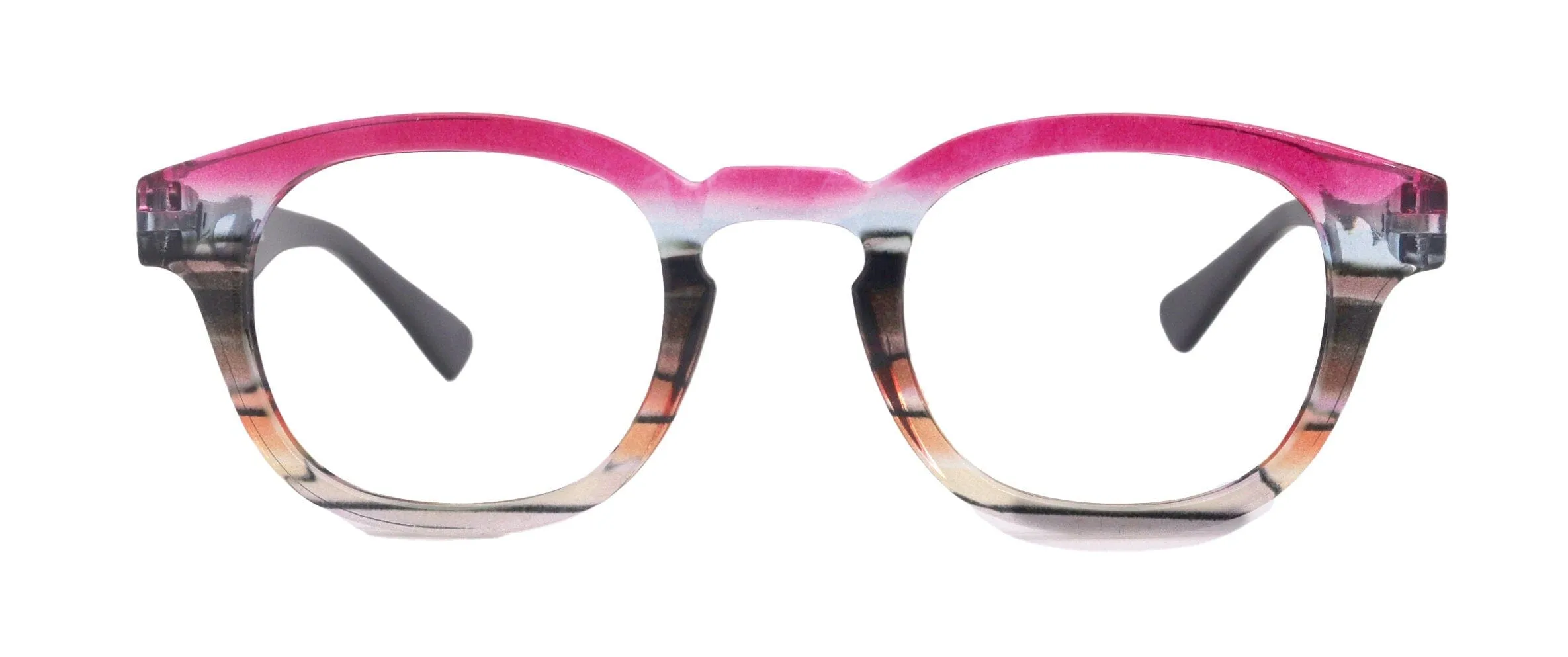 Sorbet Premium Reading Glasses High End Readers  1.25 ..  4.00 (Rose, Brown Transparent) Round Optical Frames. NY Fifth Avenue.