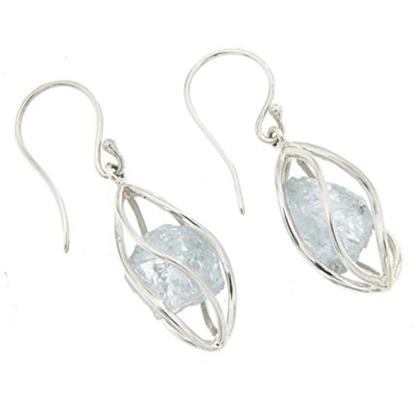 Starborn Creations Sterling Silver Caged Aquamarine Rough Earrings