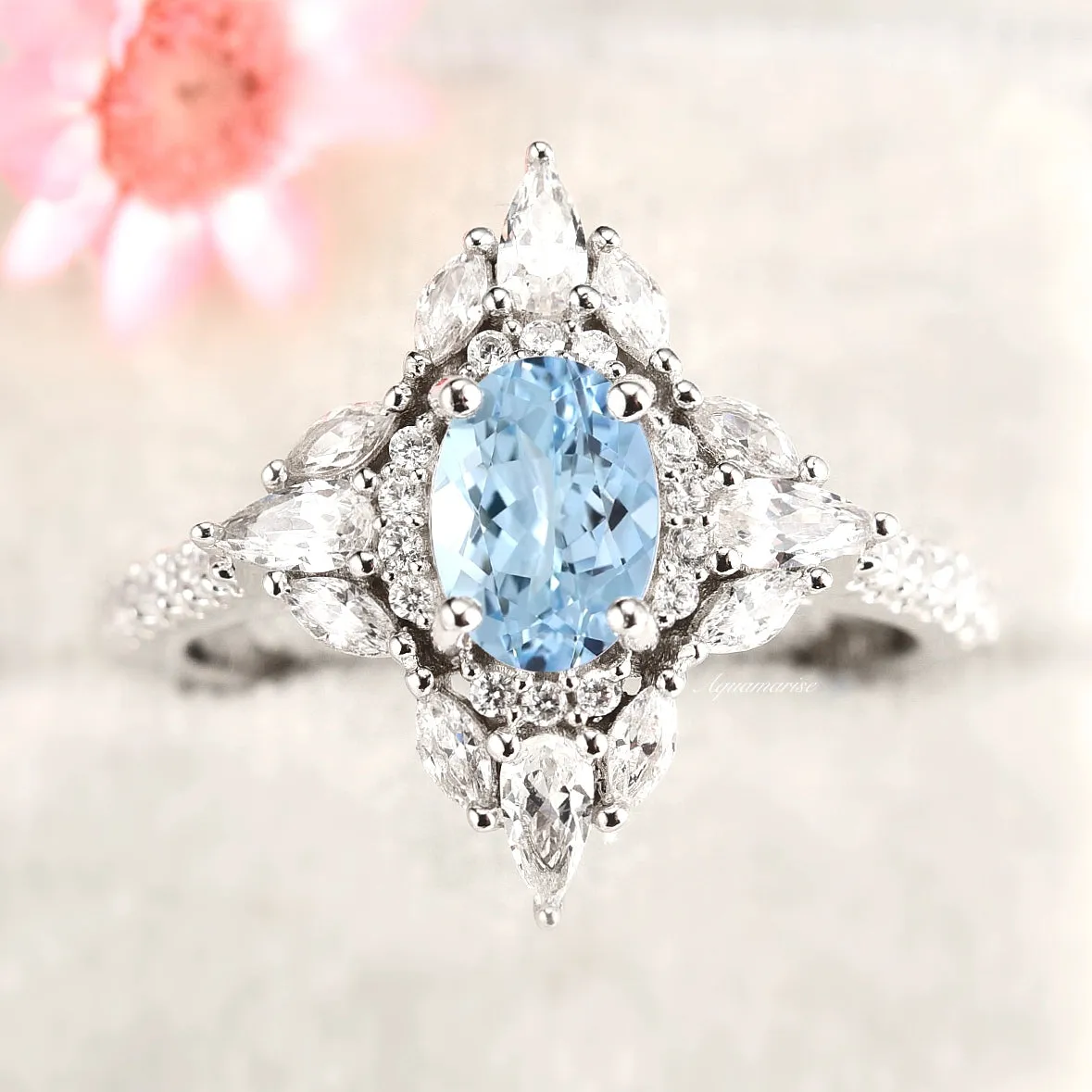 Stella North Star Aquamarine Ring- Sterling Silver