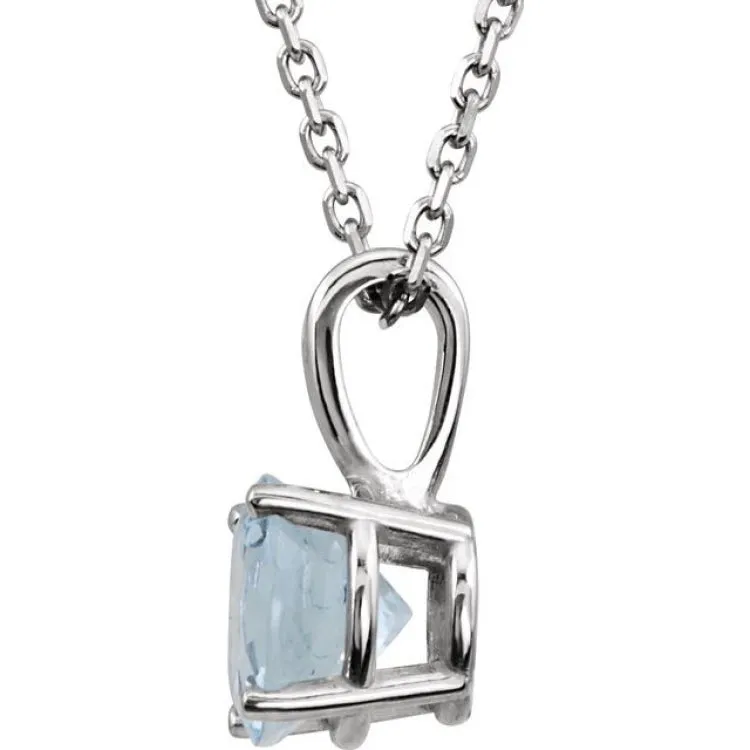 Sterling Silver 3 mm Imitation Aquamarine Youth Solitaire 14" Necklace