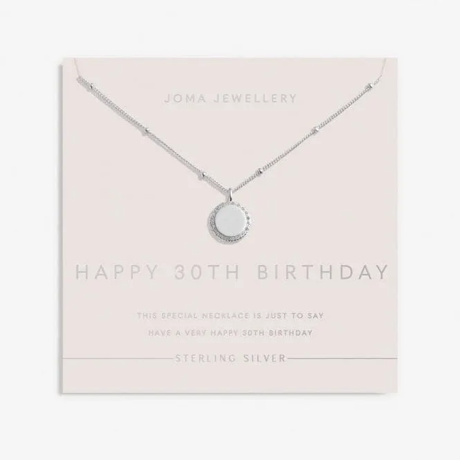 Sterling Silver 30th Birthday Disc Pave 46cm   5cm Necklace JJS0022