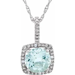 Sterling Silver 7 mm Natural Aquamarine & .015 CTW Natural Diamond 18" Necklace