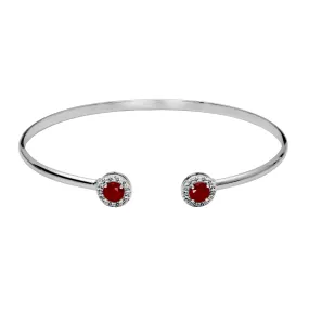 Sterling Silver Dyed Red Corundum & White Topaz "Dazzle" Cuff Bracelet